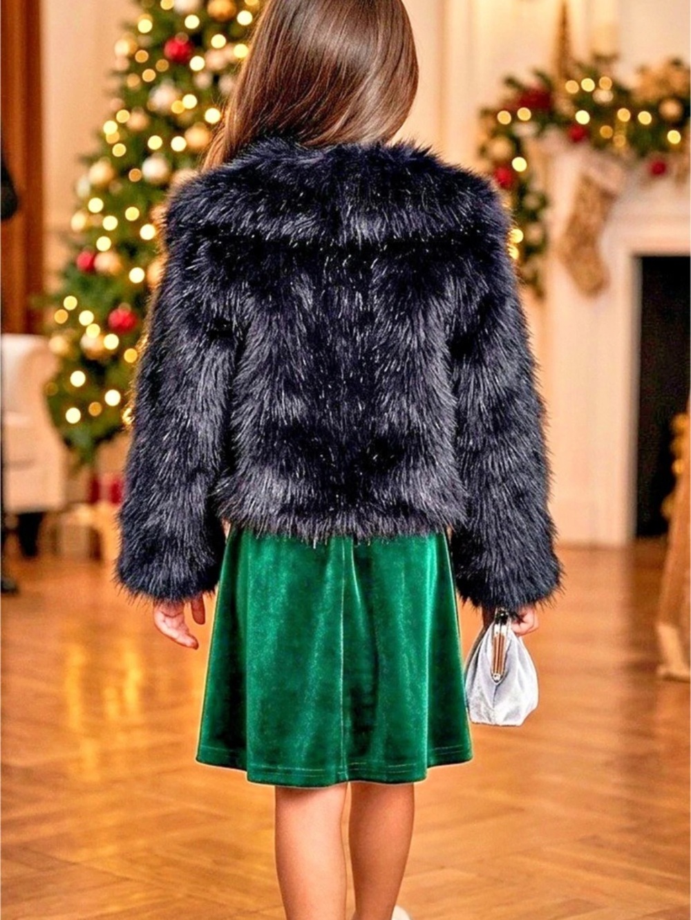 Girls JacketFaux Fur Black